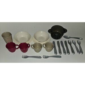20 pc Step 2 Plastic Toy Dish Lot Plates Bowls Cups Silverware Knife Fork Spoon